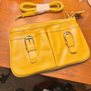 Chic Yellow Leather Clutch with Strap